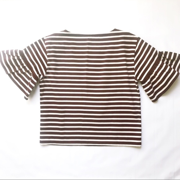 J.Crew Bell Sleeve Top, Maroon Cream Stripe, Small - Picture 3 of 4